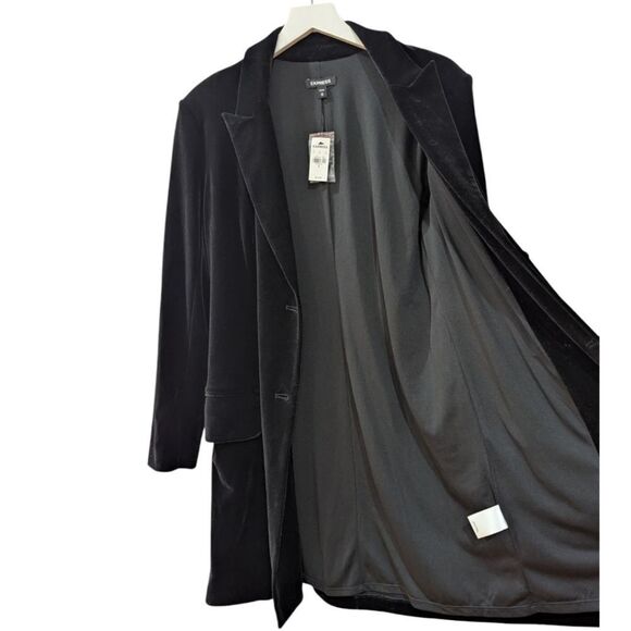 Express Women's Medium Velvet Double Breasted Blazer Jacket in Black NWT - Picture 3 of 7